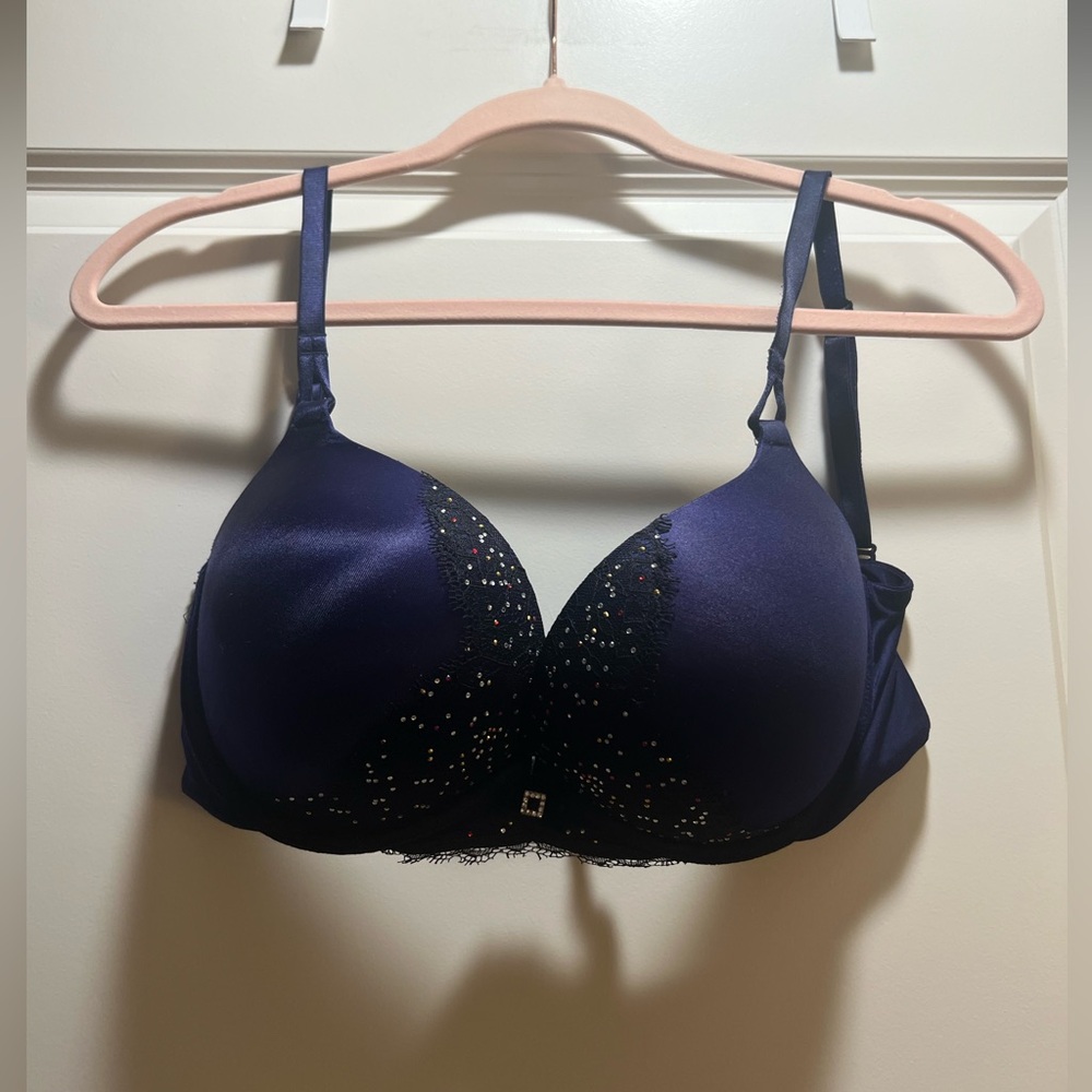 Victoria's Secret Miraculous Plunge Midnight Blue Lace Bra